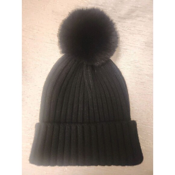 Maurices Solid Black Knit Sweater Pom Pom Beanie Hat OS One Size - Picture 2 of 3